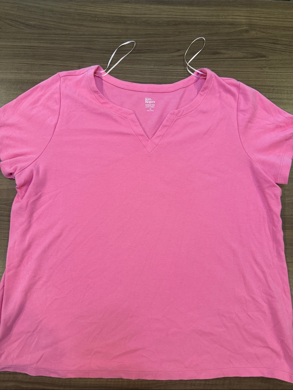 Kim Rogers Maternity Bright Pink Notch V-Neck Short Sleeve Tee